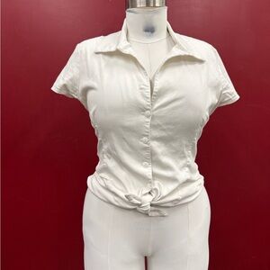 Pinup Couture White Button-Front Tie-Knot Collared Blouse